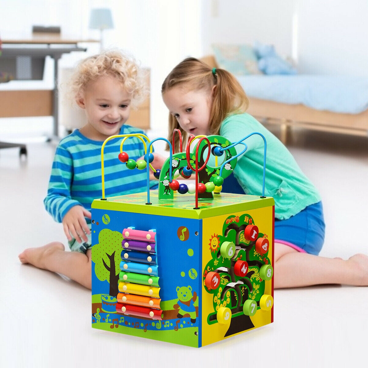 5-in-1 Wooden Activity Cube Toy Kids Crystal
