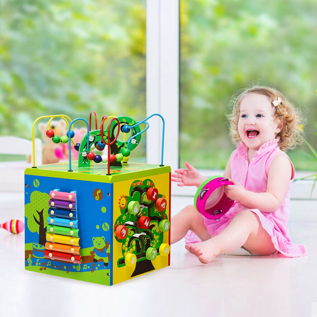 5-in-1 Wooden Activity Cube Toy Kids Crystal