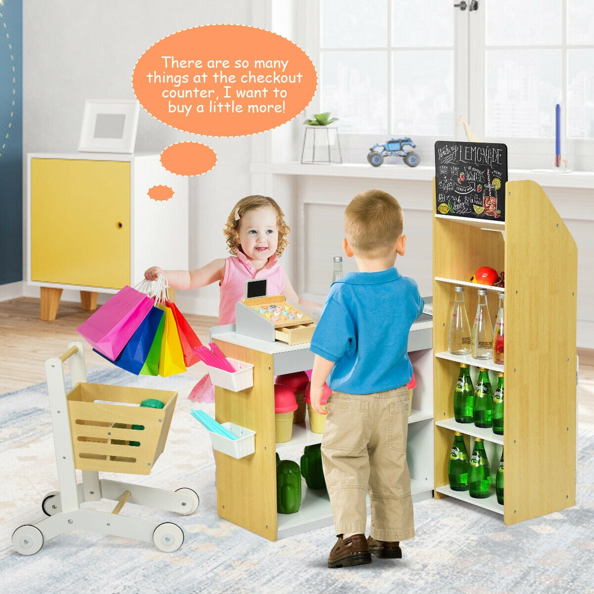 Grocery Store Playset Pretend Play Supermarket Shopping Set Kids Crystal