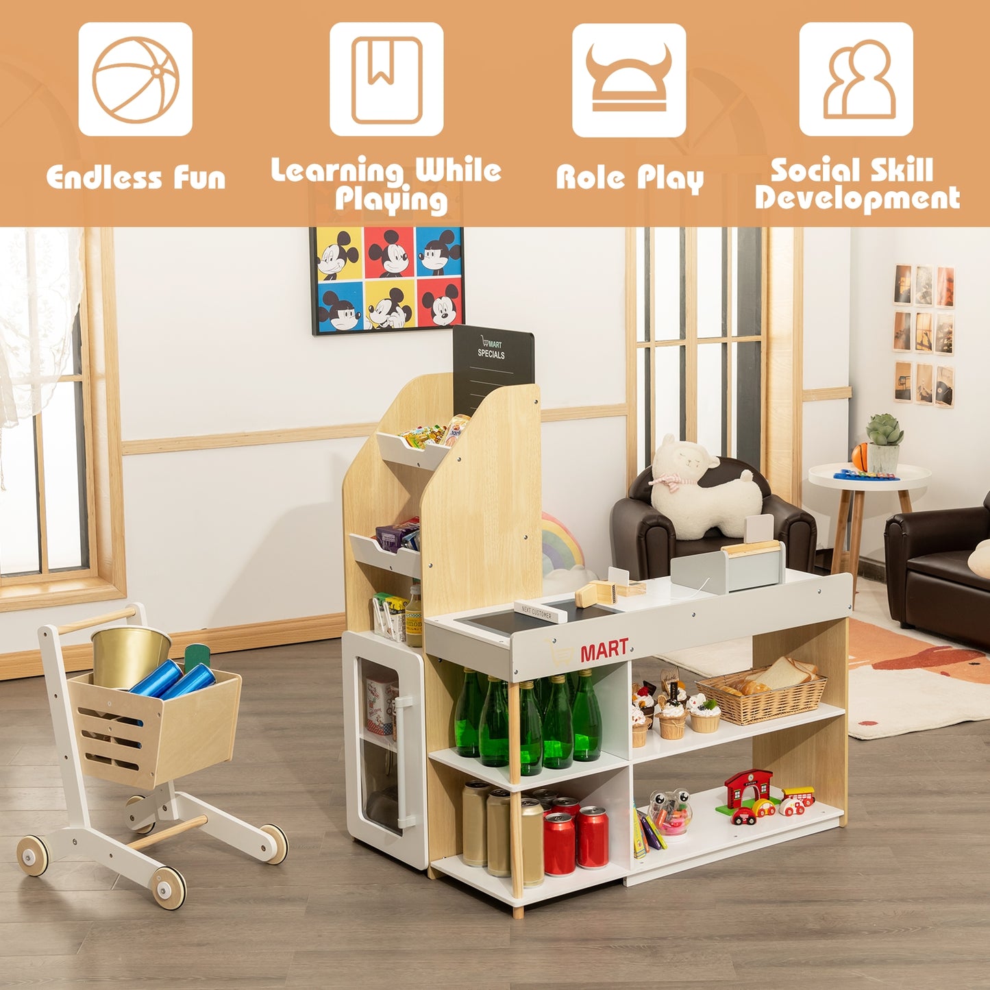 Grocery Store Playset Pretend Play Supermarket Shopping Set Kids Crystal