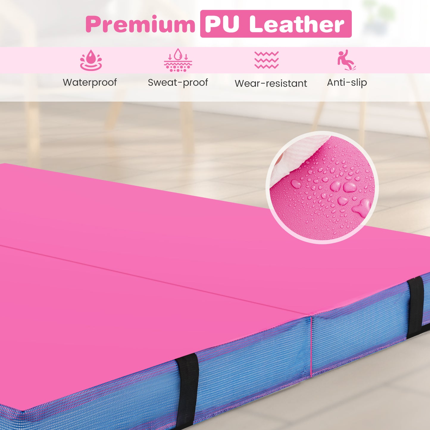 4ft x 4ft x 4in Bi-Folding Gymnastic Tumbling Mat with Handles and Cover-Pink Kids Crystal