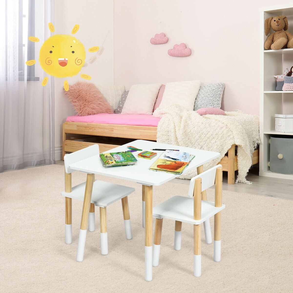 Kids Wooden Table and 2 Chairs Set-White Kids Crystal