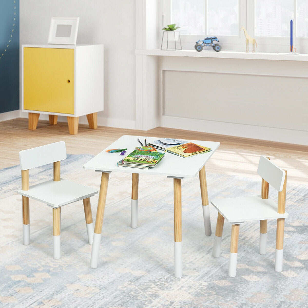 Kids Wooden Table and 2 Chairs Set-White Kids Crystal
