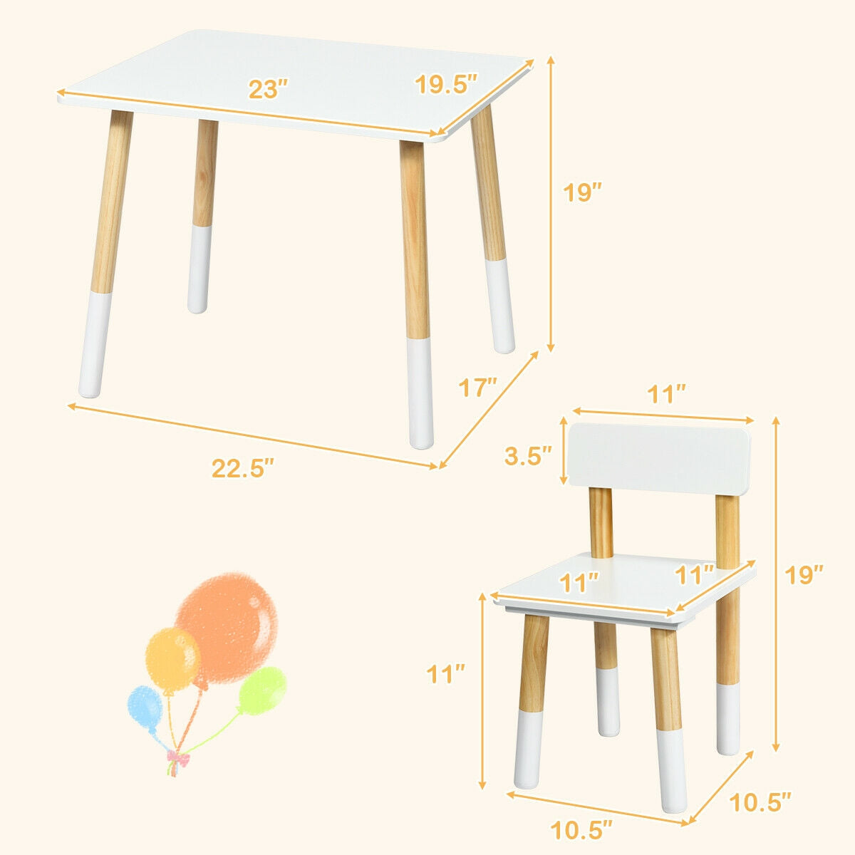 Kids Wooden Table and 2 Chairs Set-White Kids Crystal