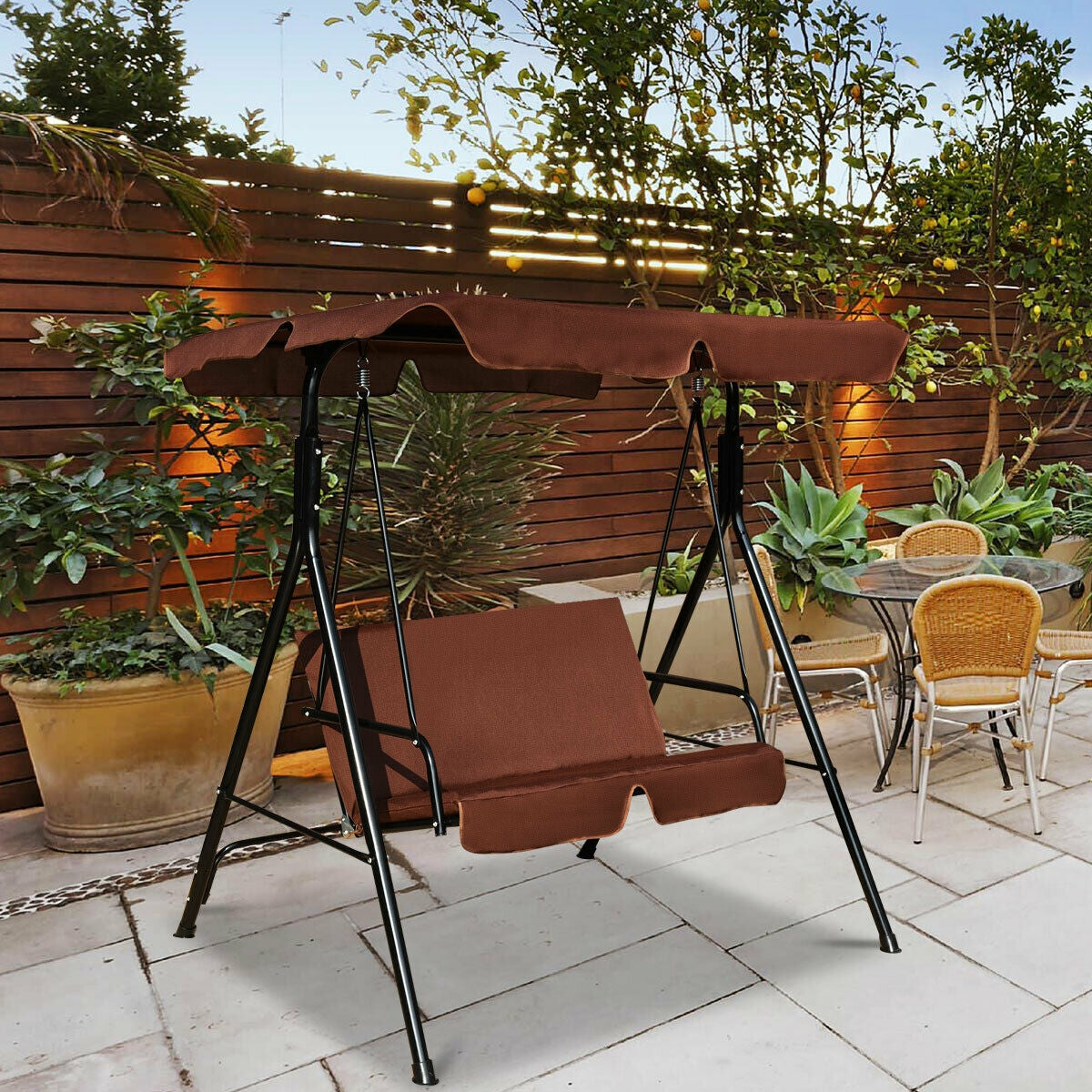 Loveseat Cushioned Patio Steel Frame Swing Glider-Coffee Kids Crystal
