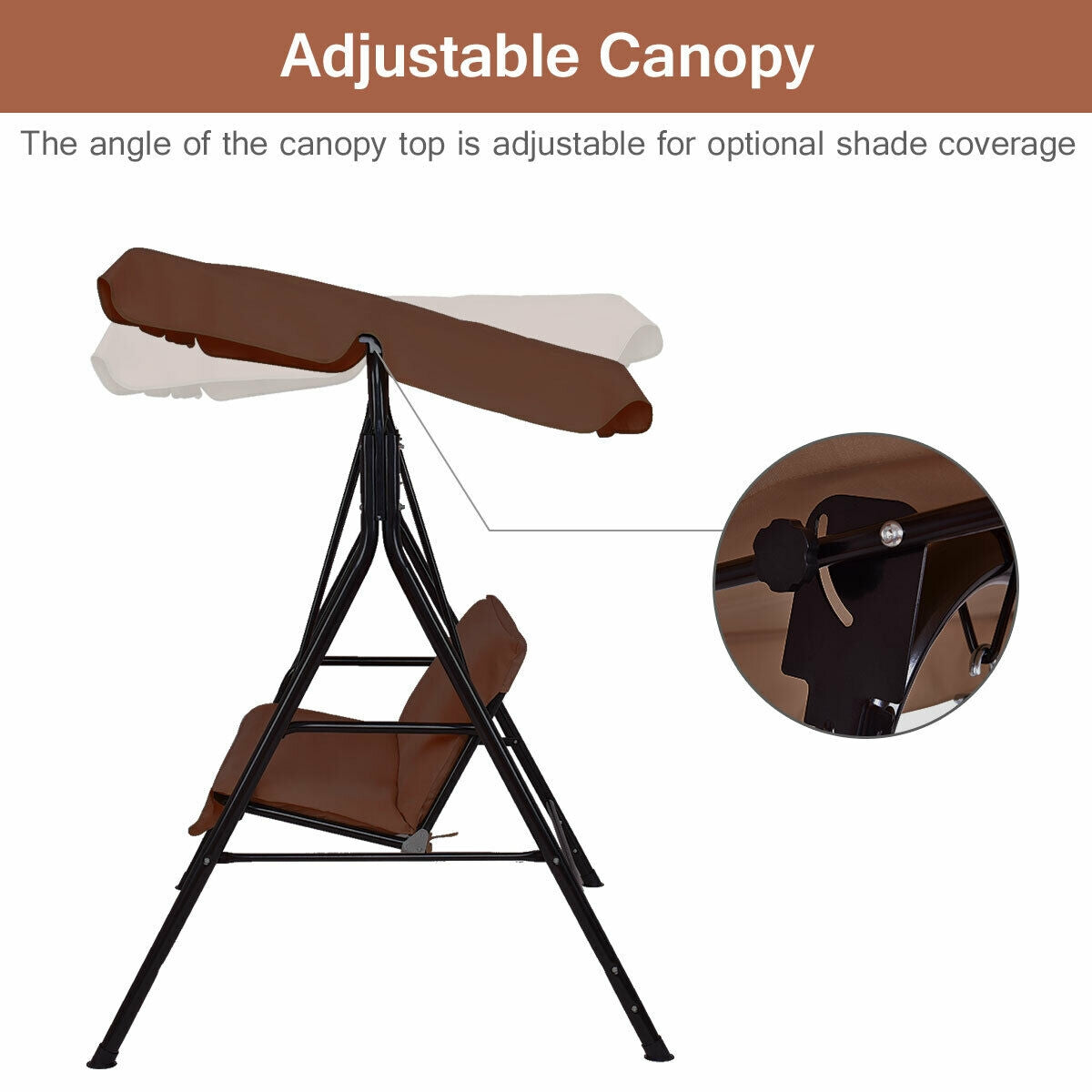 Loveseat Cushioned Patio Steel Frame Swing Glider-Coffee Kids Crystal