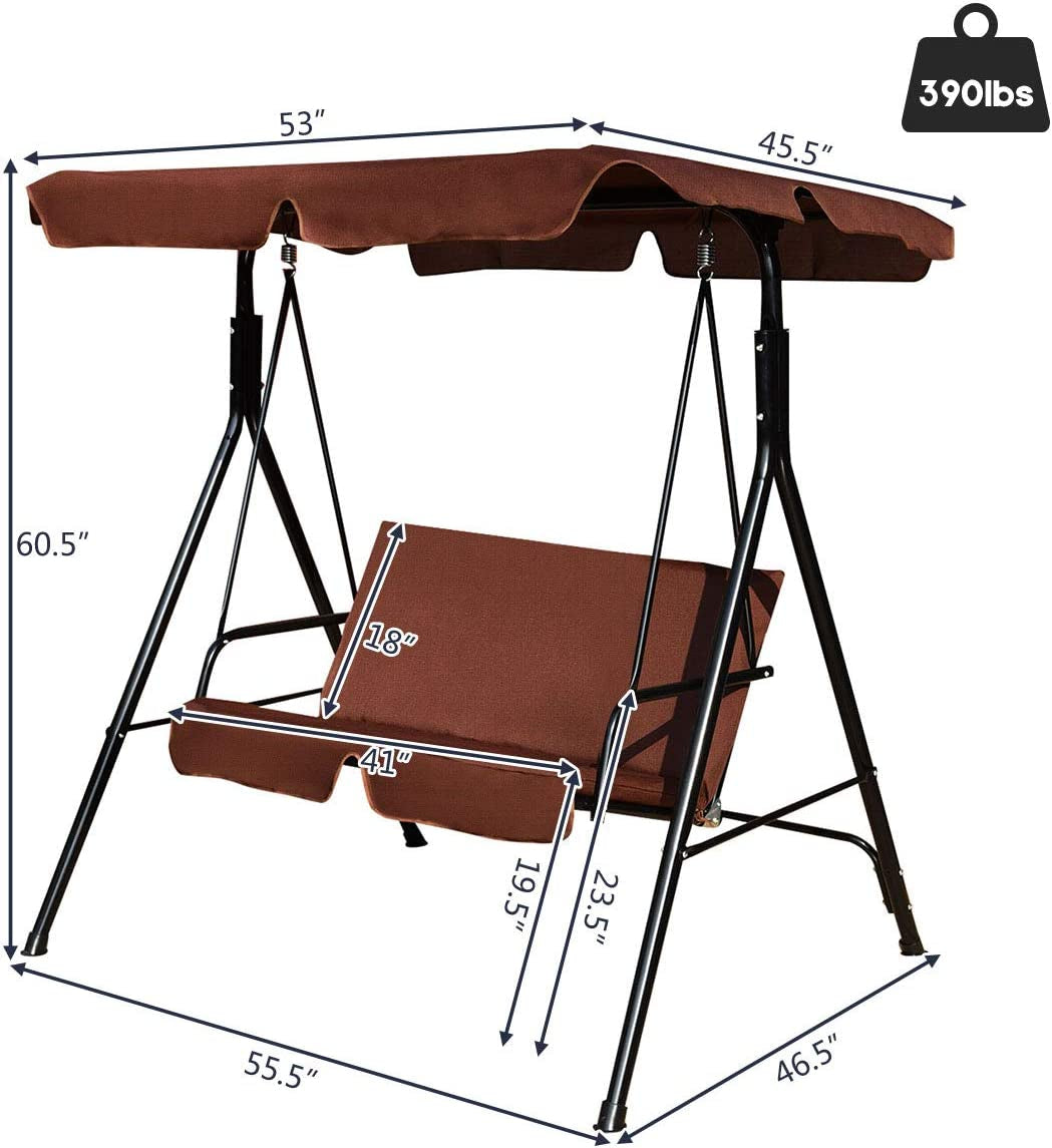 Loveseat Cushioned Patio Steel Frame Swing Glider-Coffee Kids Crystal