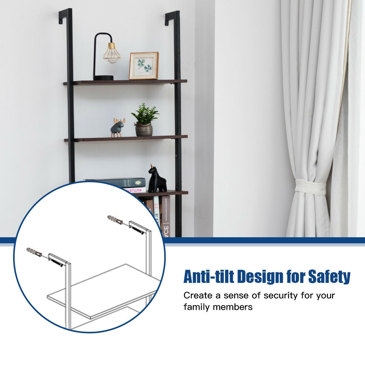 5-Tier Wood Look Ladder Shelf with Metal Frame for Home-Brown Kids Crystal