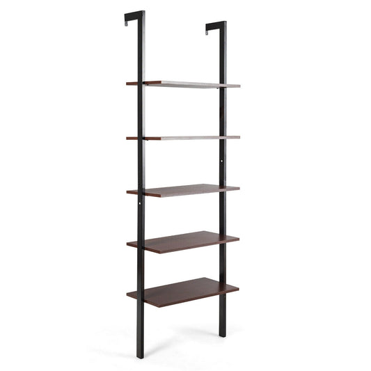 5-Tier Wood Look Ladder Shelf with Metal Frame for Home-Brown Kids Crystal