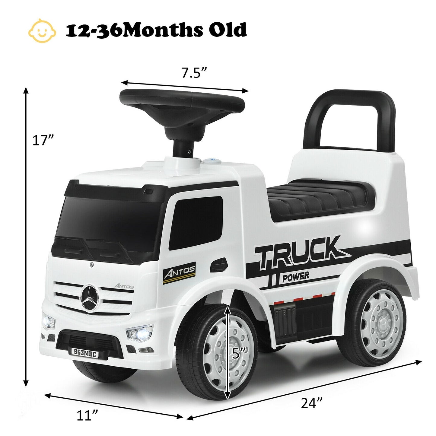 Children Push and Ride Racer Licensed Mercedes Benz Push Truck Car-White Kids Crystal