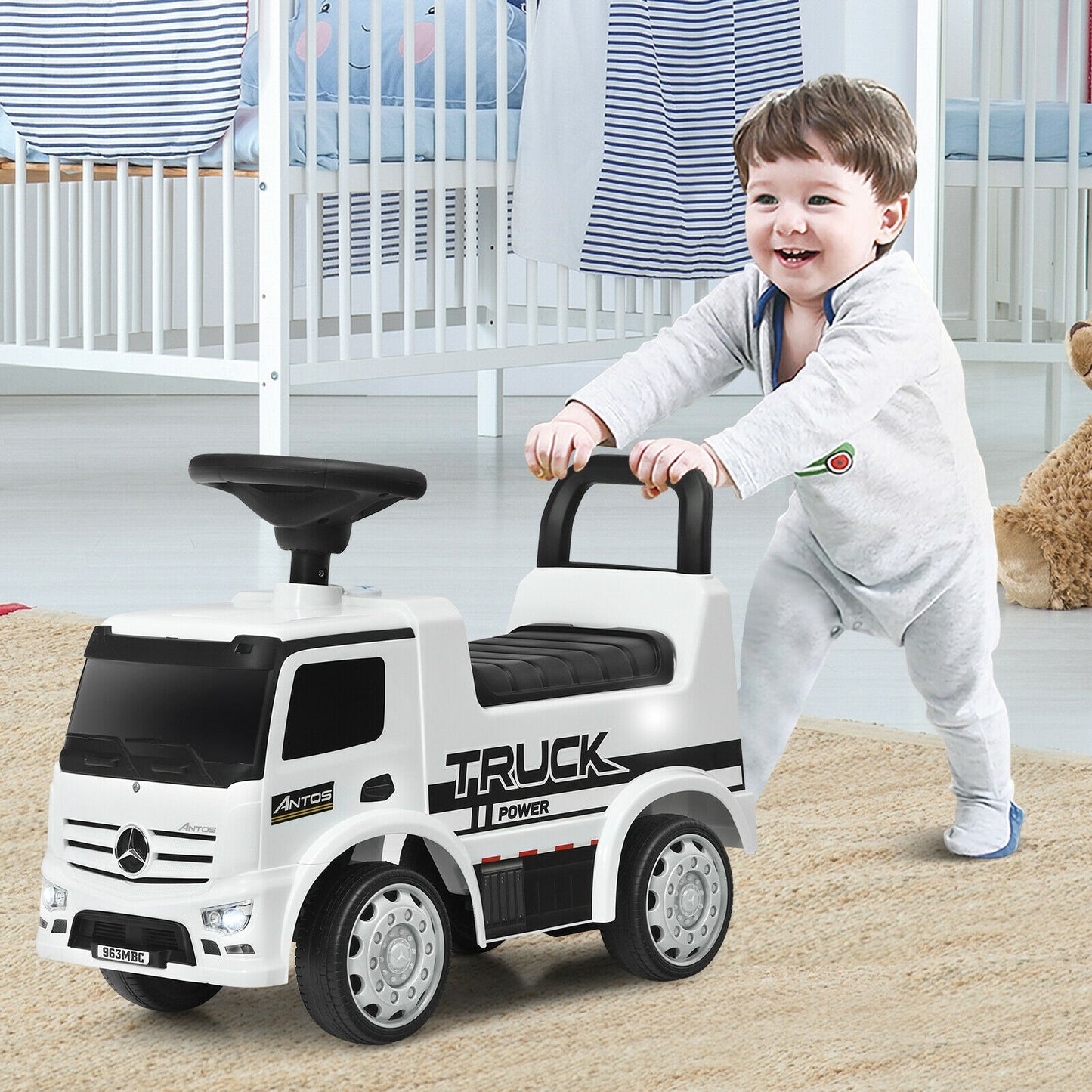 Children Push and Ride Racer Licensed Mercedes Benz Push Truck Car-White Kids Crystal