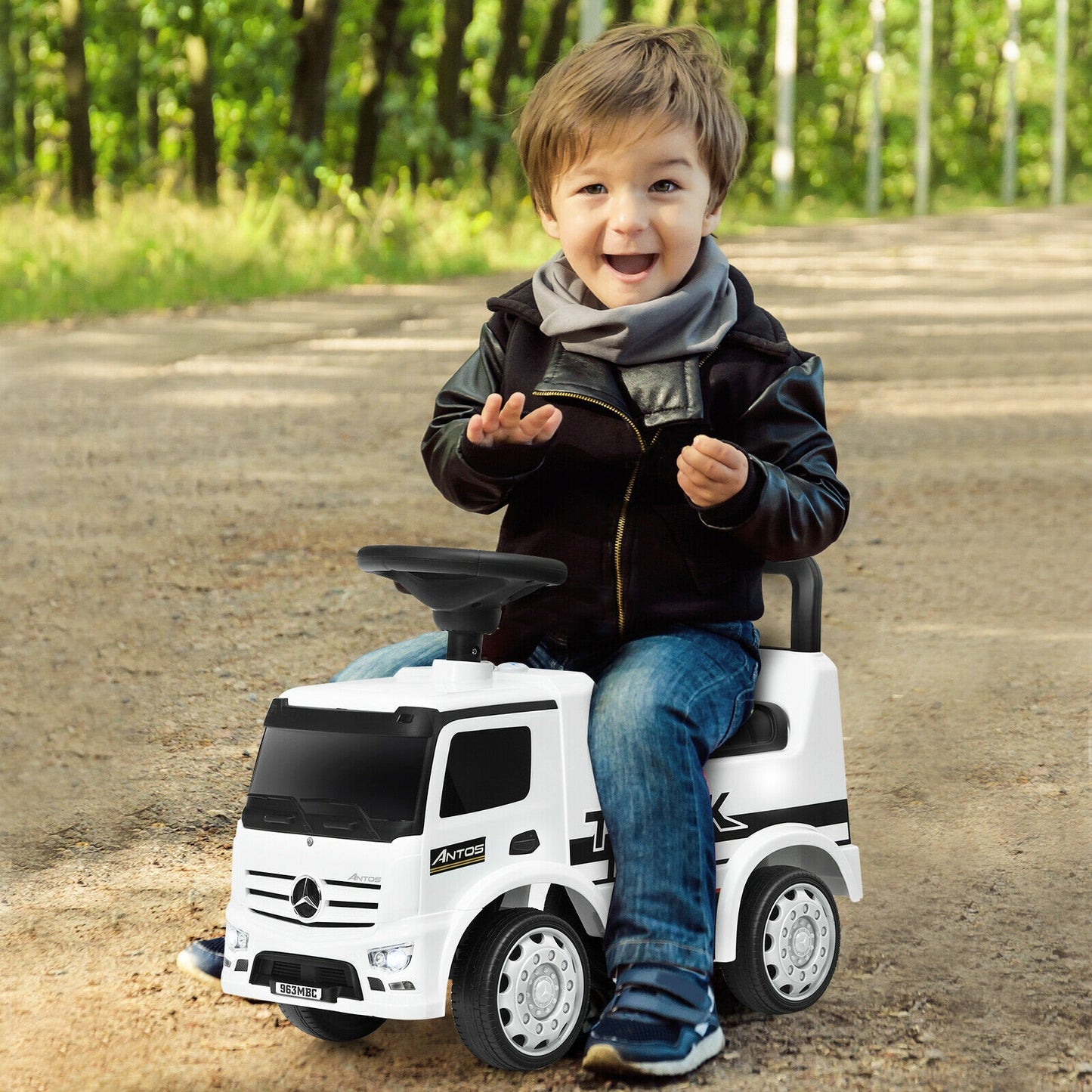 Children Push and Ride Racer Licensed Mercedes Benz Push Truck Car-White Kids Crystal