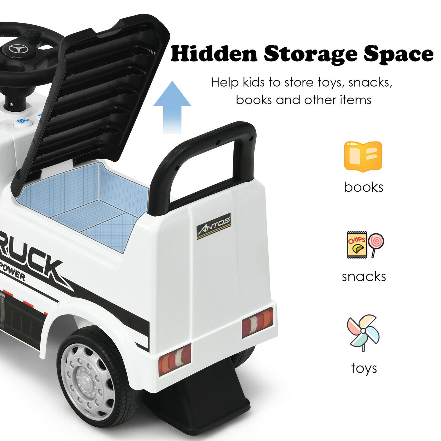 Children Push and Ride Racer Licensed Mercedes Benz Push Truck Car-White Kids Crystal