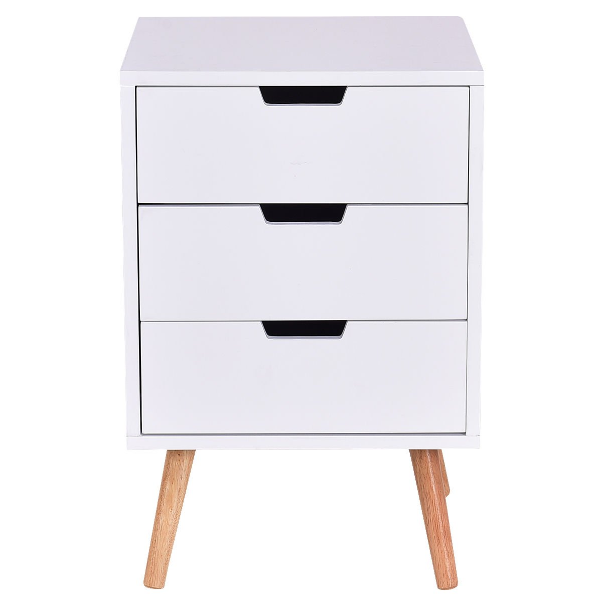 White Wood Side End Table Nightstand W/3 Drawers Mid-Century Accent Kids Crystal
