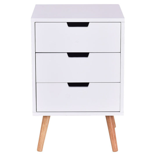 White Wood Side End Table Nightstand W/3 Drawers Mid-Century Accent Kids Crystal