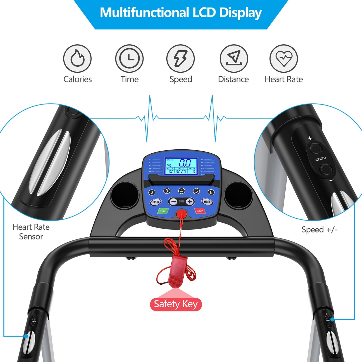Electric Foldable Treadmill with LCD Display and Heart Rate Sensor Kids Crystal