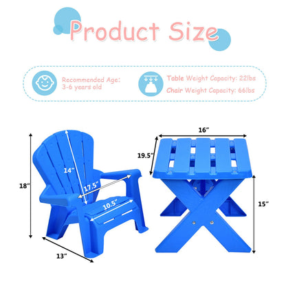 3-Piece Plastic Children Table Chair Set-Blue