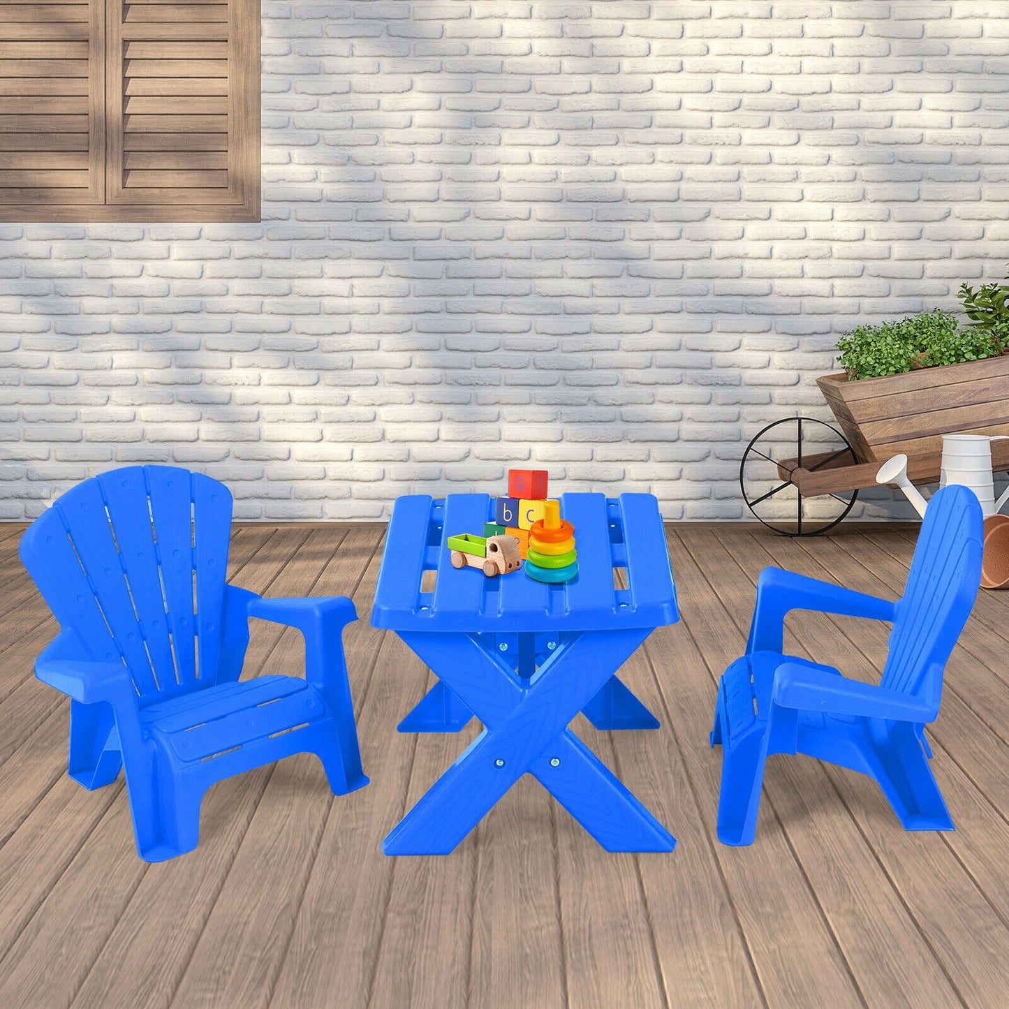3-Piece Plastic Children Table Chair Set-Blue Kids Crystal