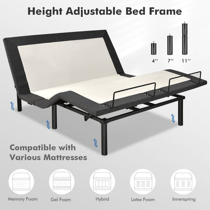 Queen Size Adjustable Bed Base Electric Bed Frame with Massage Modes