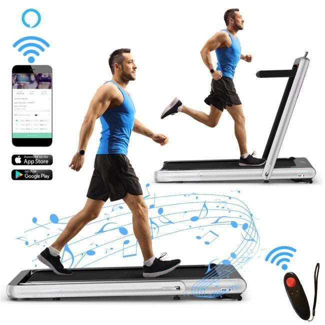 4.75HP 2 In 1 Folding Treadmill with Remote APP Control-Silver Kids Crystal
