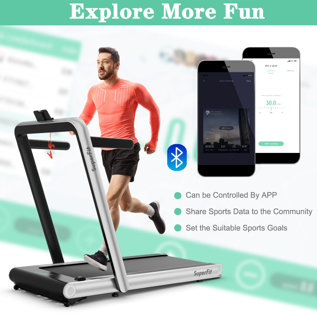 4.75HP 2 In 1 Folding Treadmill with Remote APP Control-Silver Kids Crystal