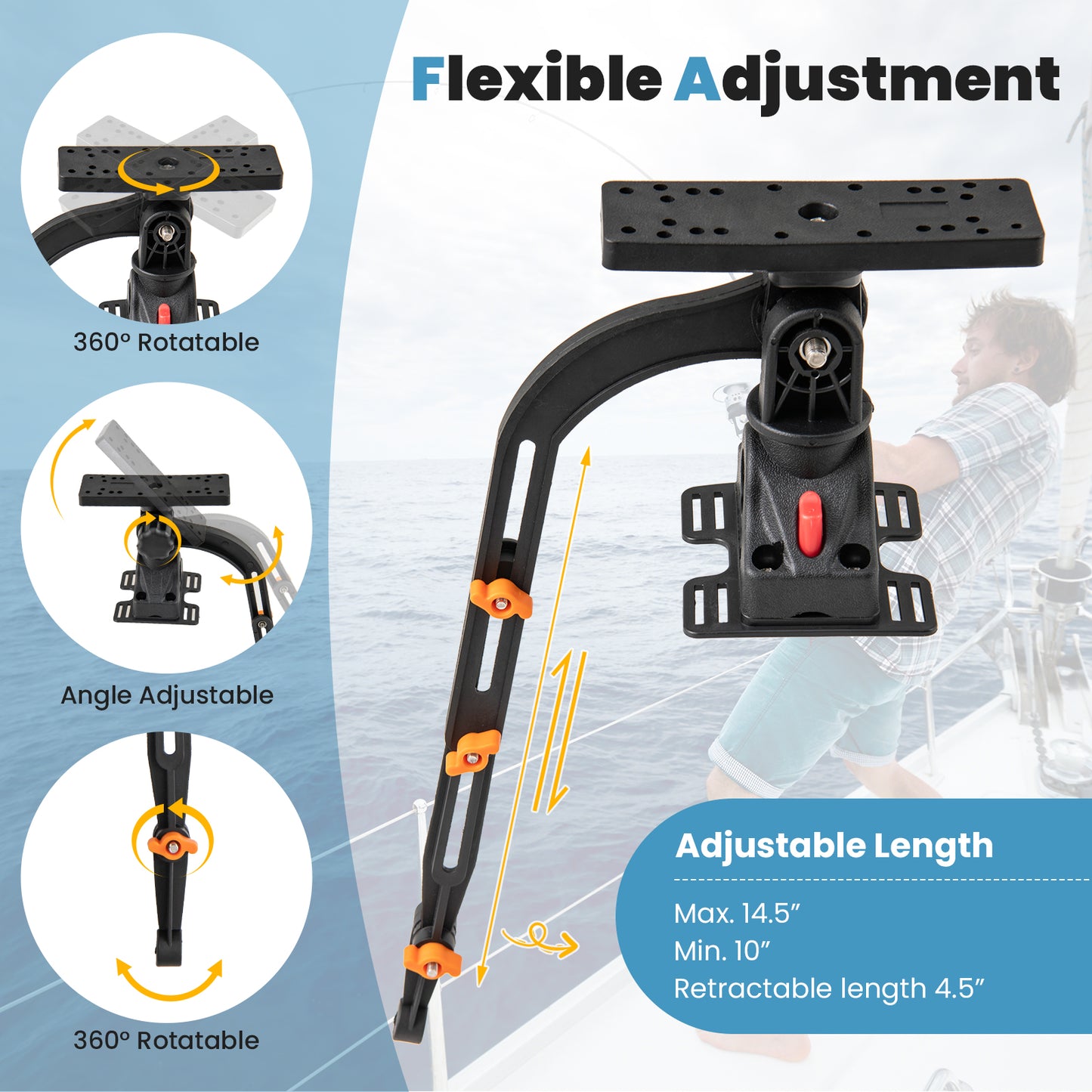 360° Rotatable Fishing Boat Accessory Set of 2 with Mount Bracket Kids Crystal