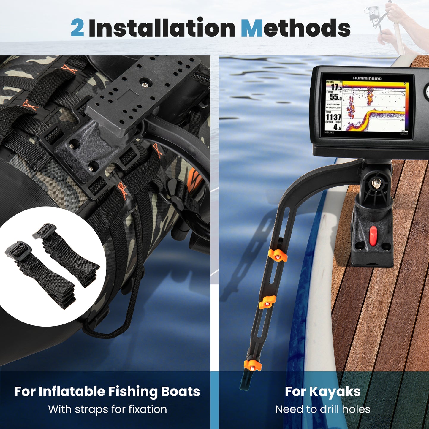 360° Rotatable Fishing Boat Accessory Set of 2 with Mount Bracket Kids Crystal