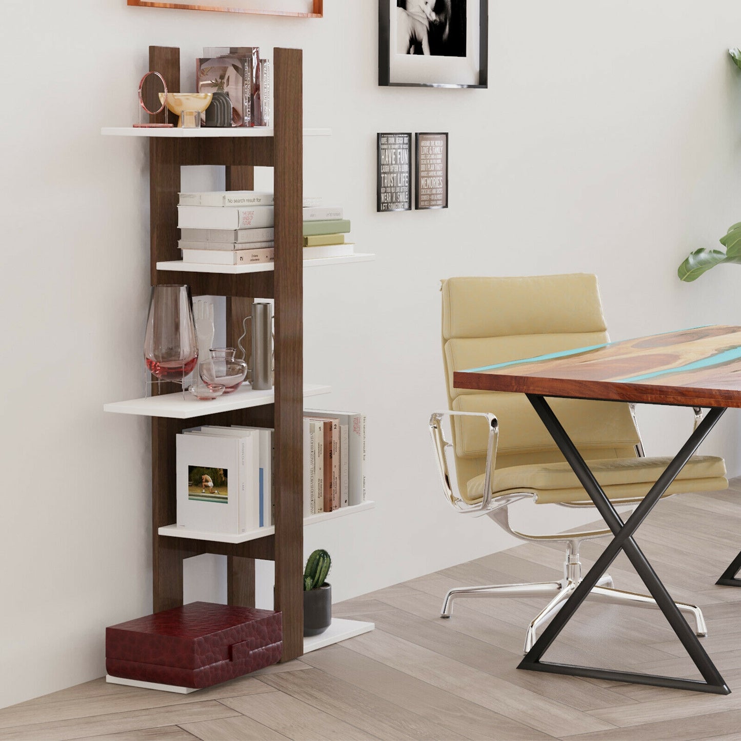 5-Tier Freestanding Bookshelf with Anti-Toppling Device Kids Crystal
