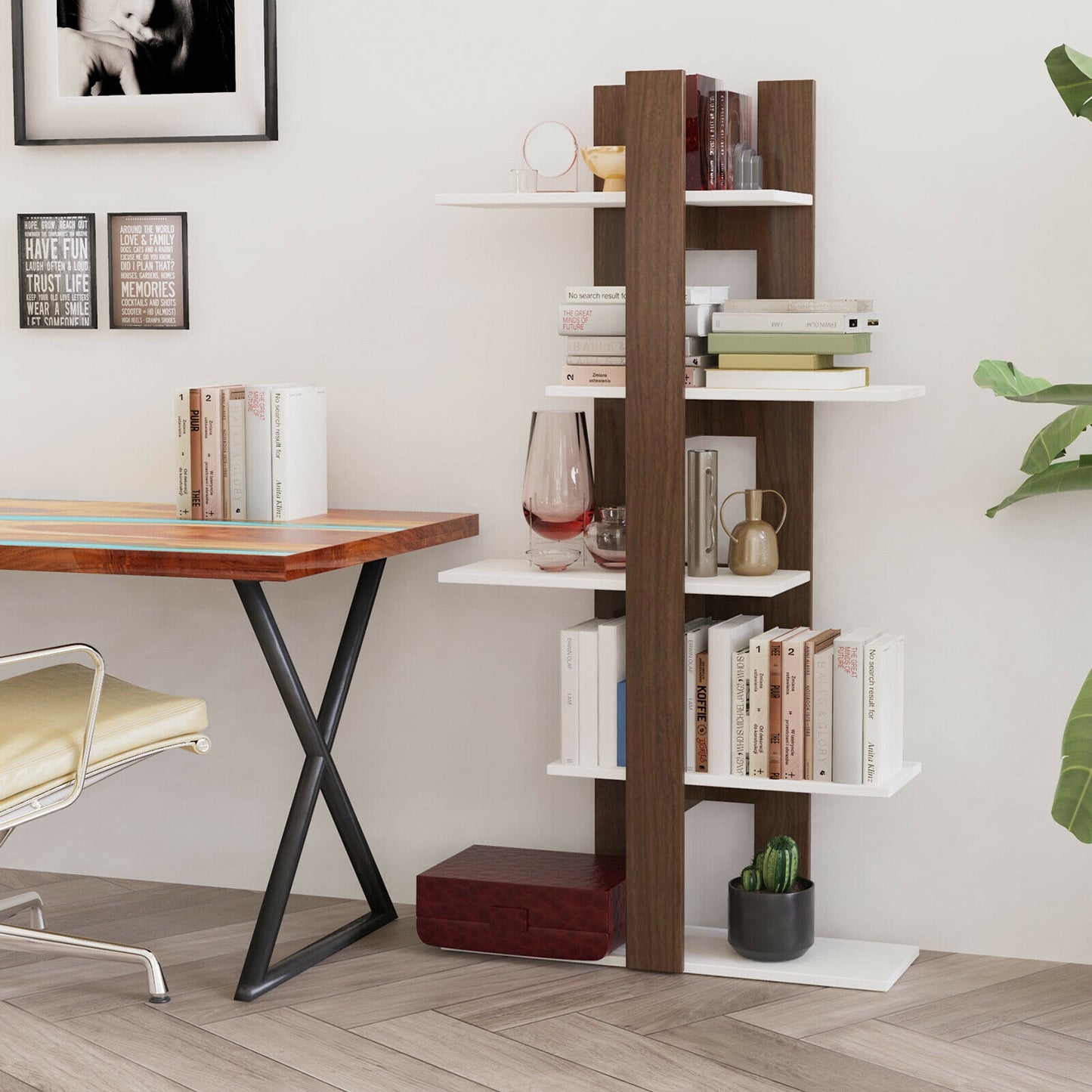 5-Tier Freestanding Bookshelf with Anti-Toppling Device Kids Crystal