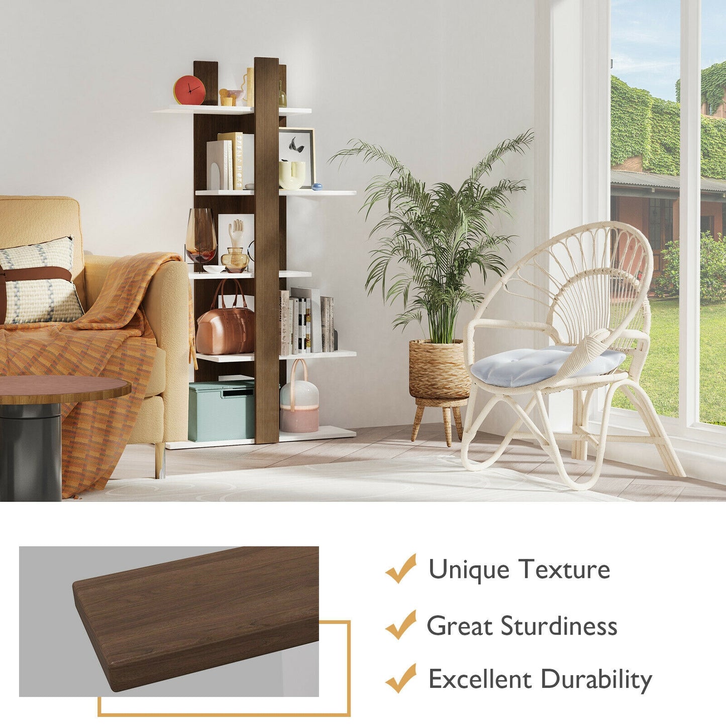 5-Tier Freestanding Bookshelf with Anti-Toppling Device Kids Crystal