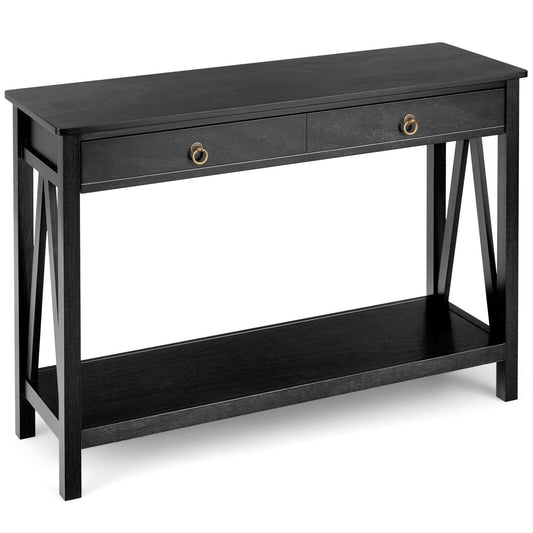 Console Table with 2 Drawer Storage Shelf for Entryway Hallway-Black Kids Crystal