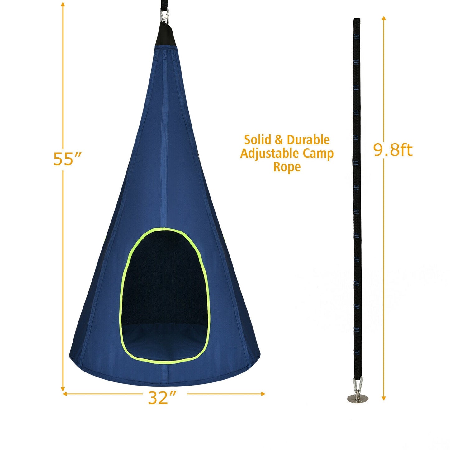 32 Inch Kids Nest Swing Chair Hanging Hammock Seat for Indoor Outdoor-Blue Kids Crystal