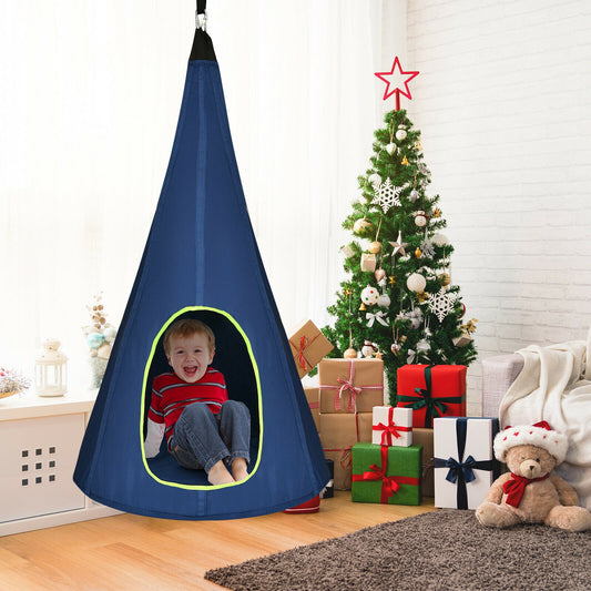 32 Inch Kids Nest Swing Chair Hanging Hammock Seat for Indoor Outdoor-Blue Kids Crystal