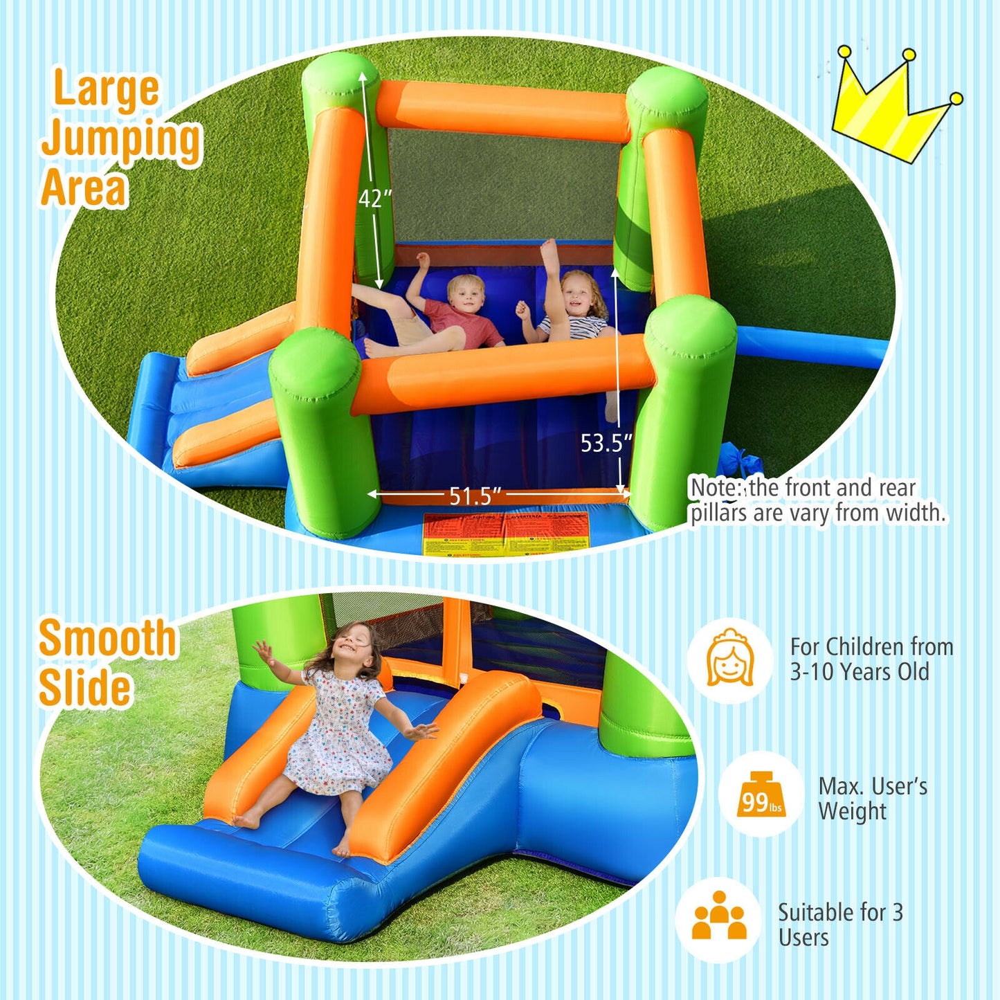 Kids Inflatable Bounce House without Blower for Indoor and Outdoor Kids Crystal
