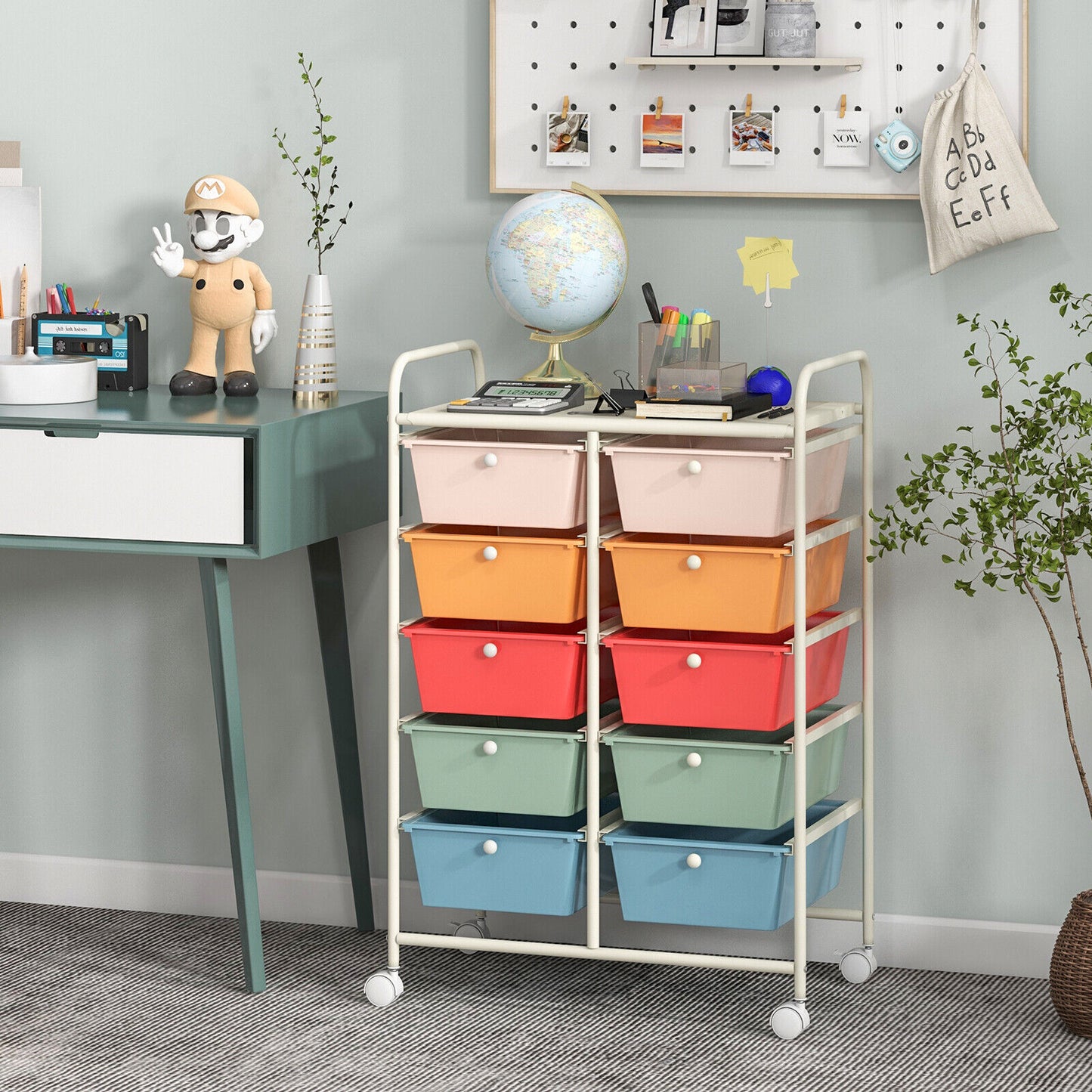 10-Drawer Rolling Storage Cart-Multicolor Kids Crystal