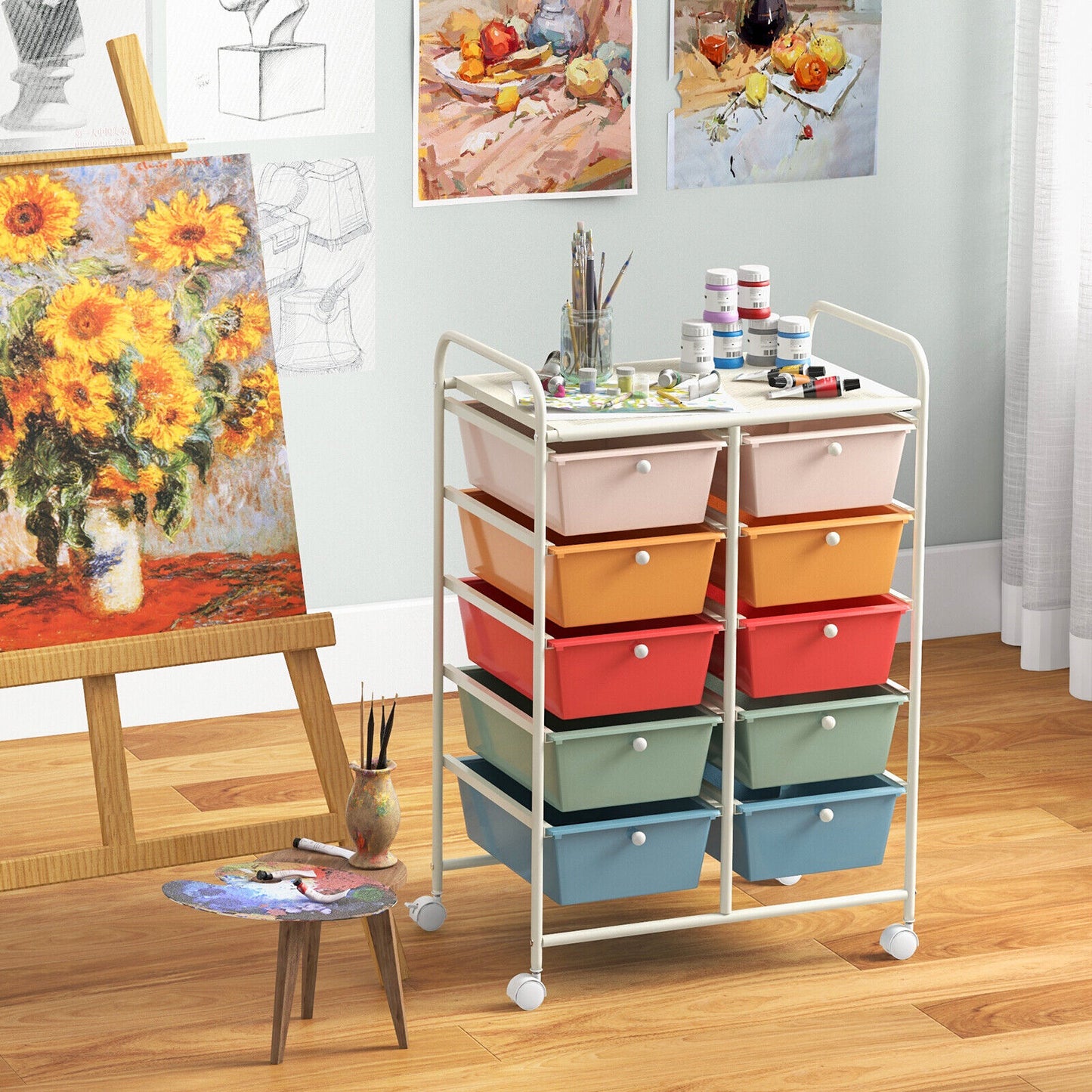 10-Drawer Rolling Storage Cart-Multicolor Kids Crystal
