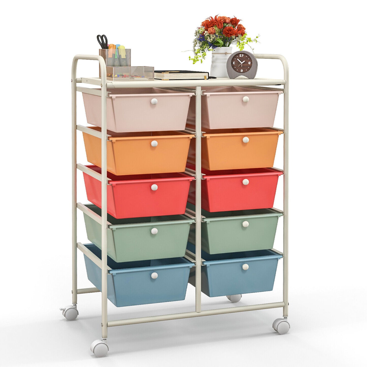 10-Drawer Rolling Storage Cart-Multicolor Kids Crystal