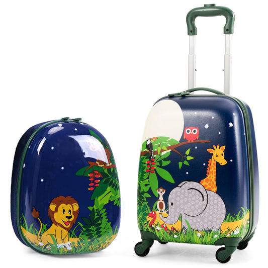 2 Pieces 12 Inch and 16 Inch Kids Carry on Suitcase Rolling Backpack School Luggage Set Kids Crystal