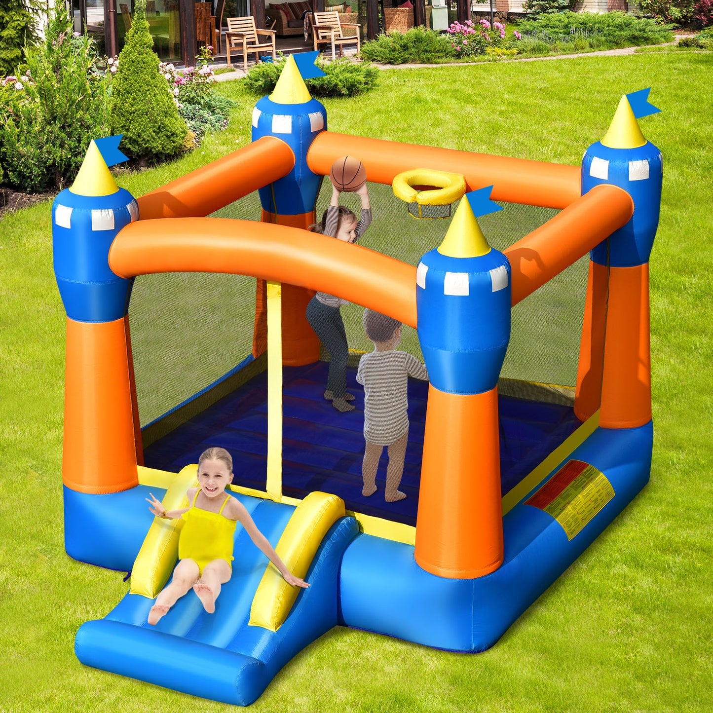 Kids Inflatable Bounce House Magic Castle with Large Jumping Area without Blower Kids Crystal