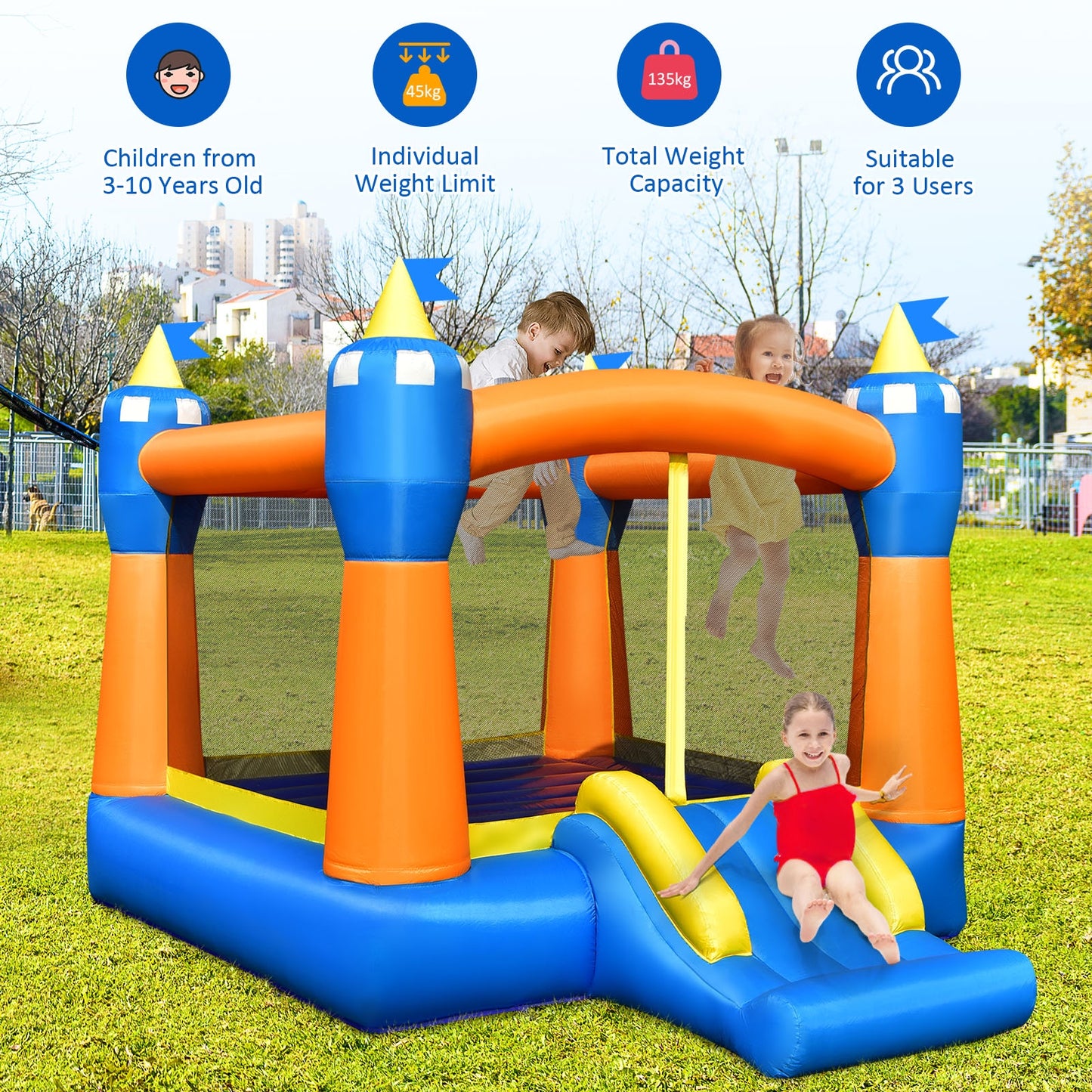 Kids Inflatable Bounce House Magic Castle with Large Jumping Area without Blower Kids Crystal