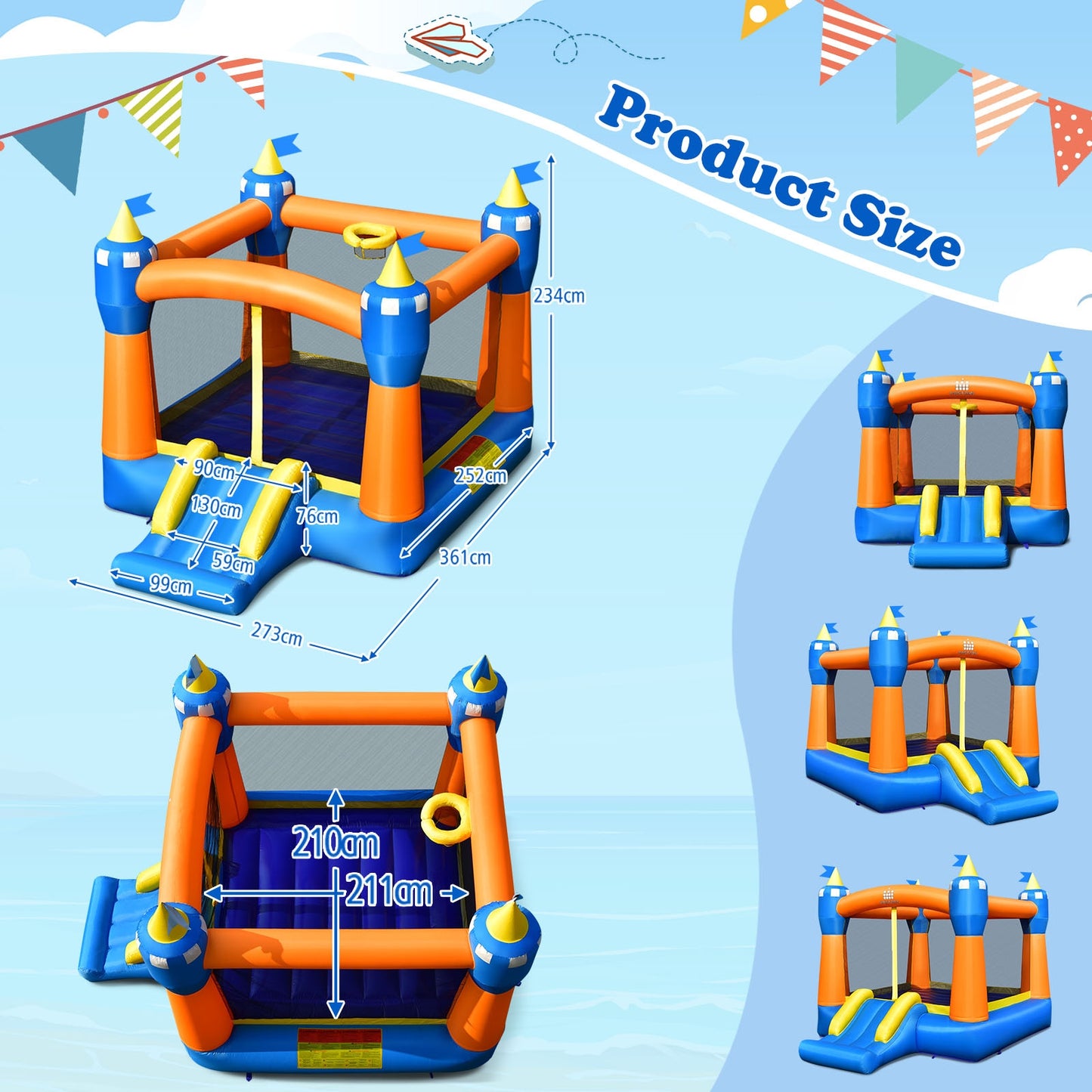 Kids Inflatable Bounce House Magic Castle with Large Jumping Area without Blower Kids Crystal