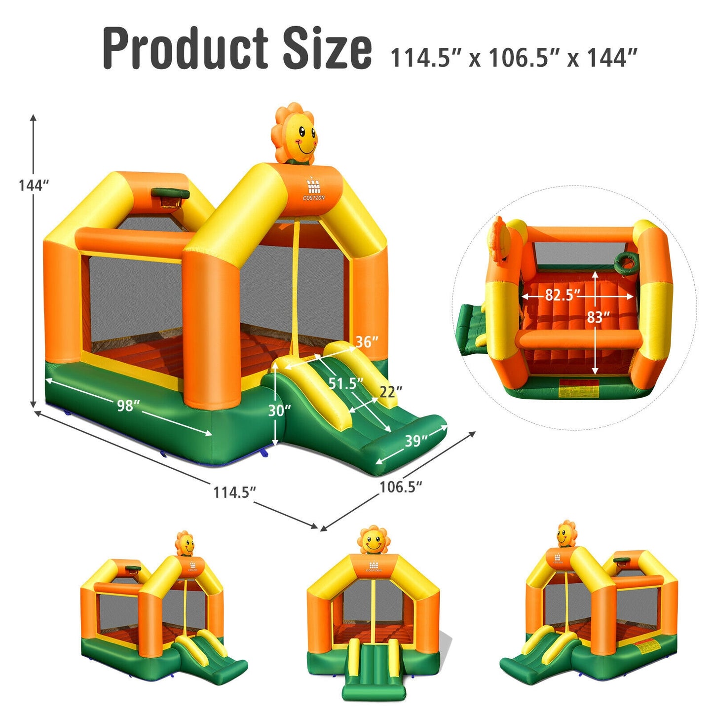 Kids Inflatable Bounce Jumping Castle House with Slide without Blower Kids Crystal