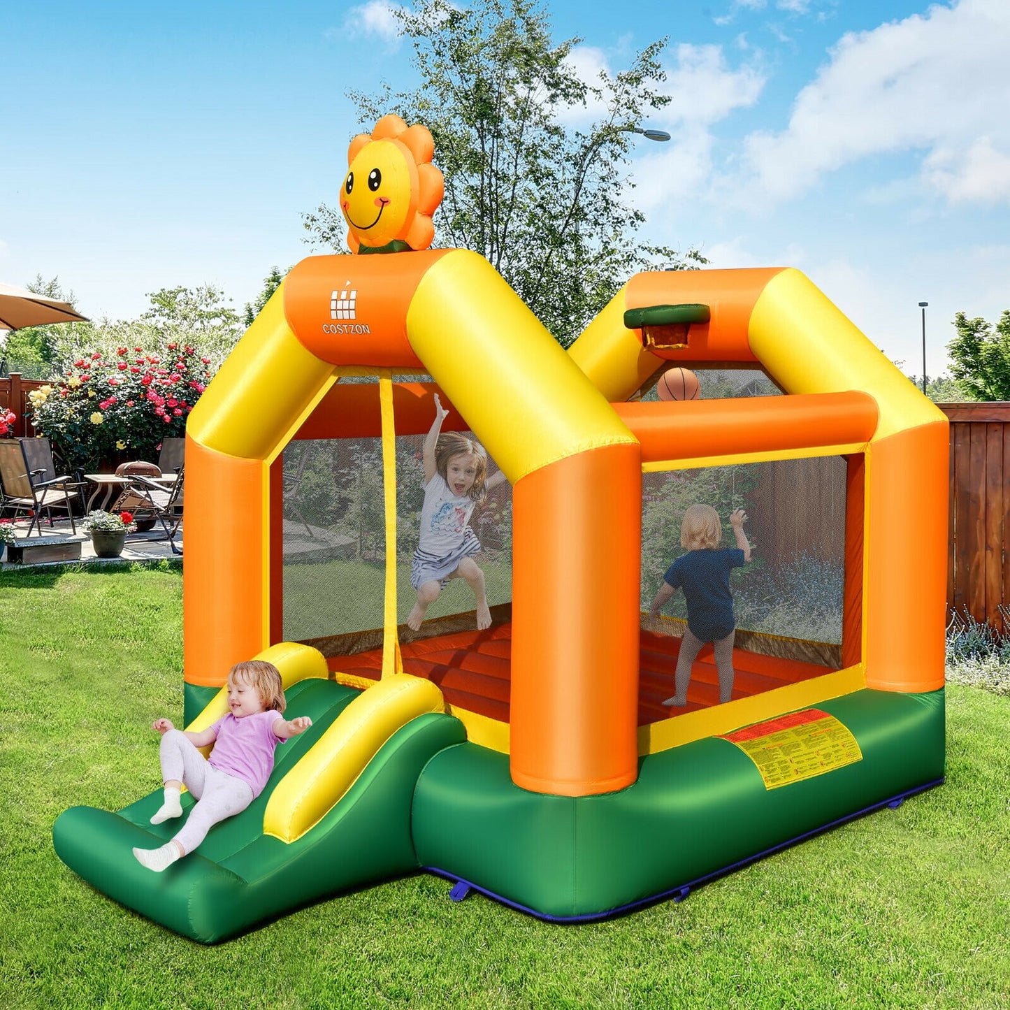 Kids Inflatable Bounce Jumping Castle House with Slide without Blower Kids Crystal