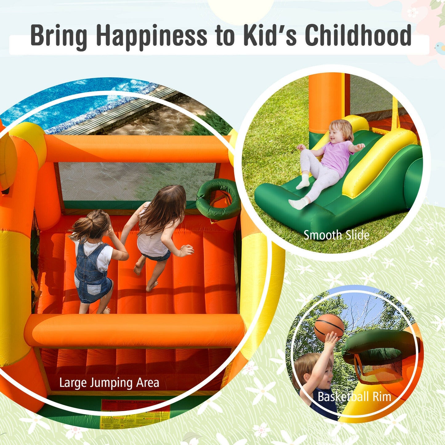 Kids Inflatable Bounce Jumping Castle House with Slide without Blower Kids Crystal