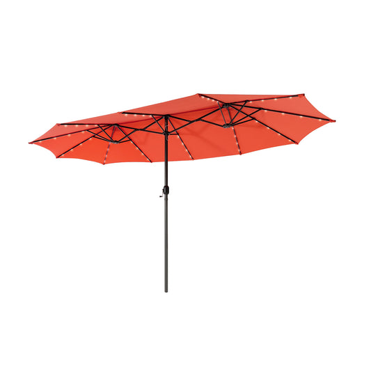 15 Feet Twin Patio Umbrella with 48 Solar LED Lights-Orange Kids Crystal
