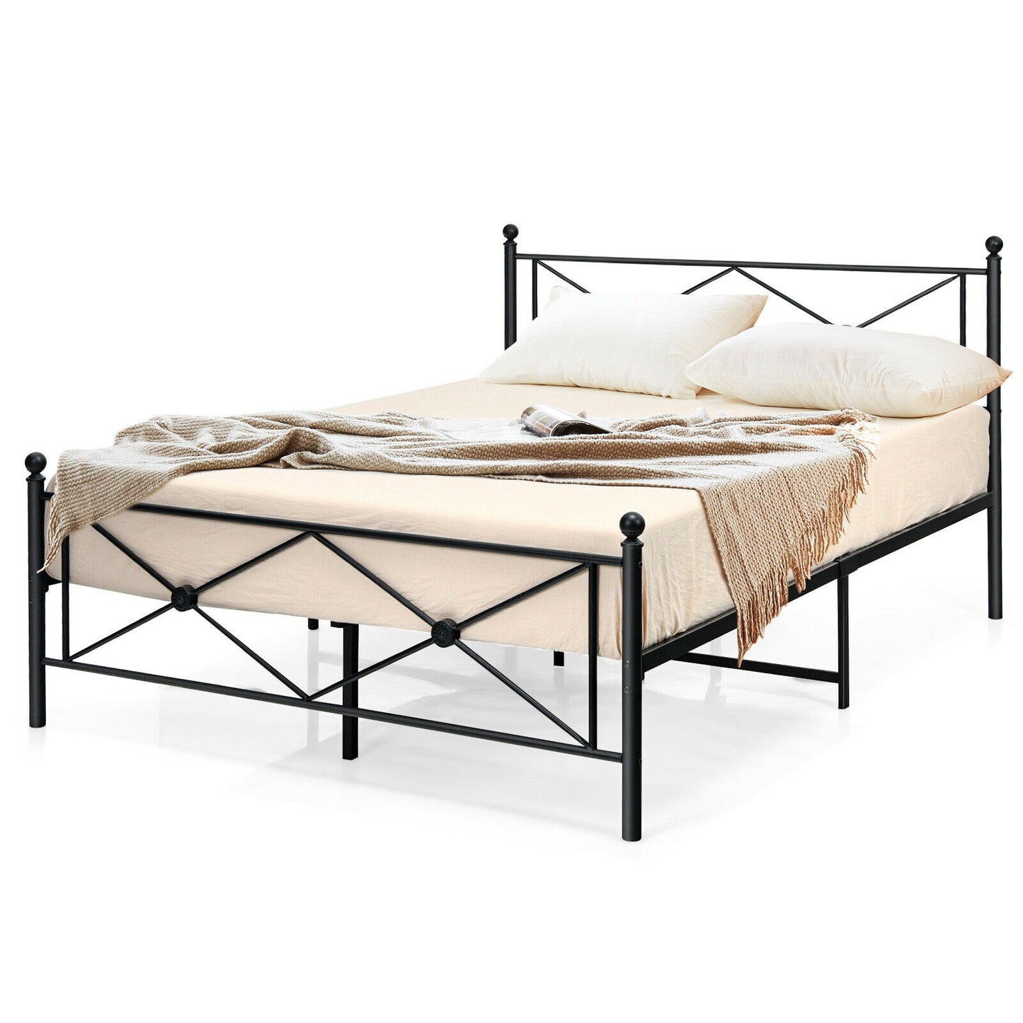 Full/Queen Size Metal Bed Frame Platform with Headboard-Full Size Kids Crystal