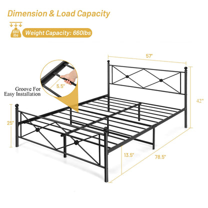 Full/Queen Size Metal Bed Frame Platform with Headboard-Full Size