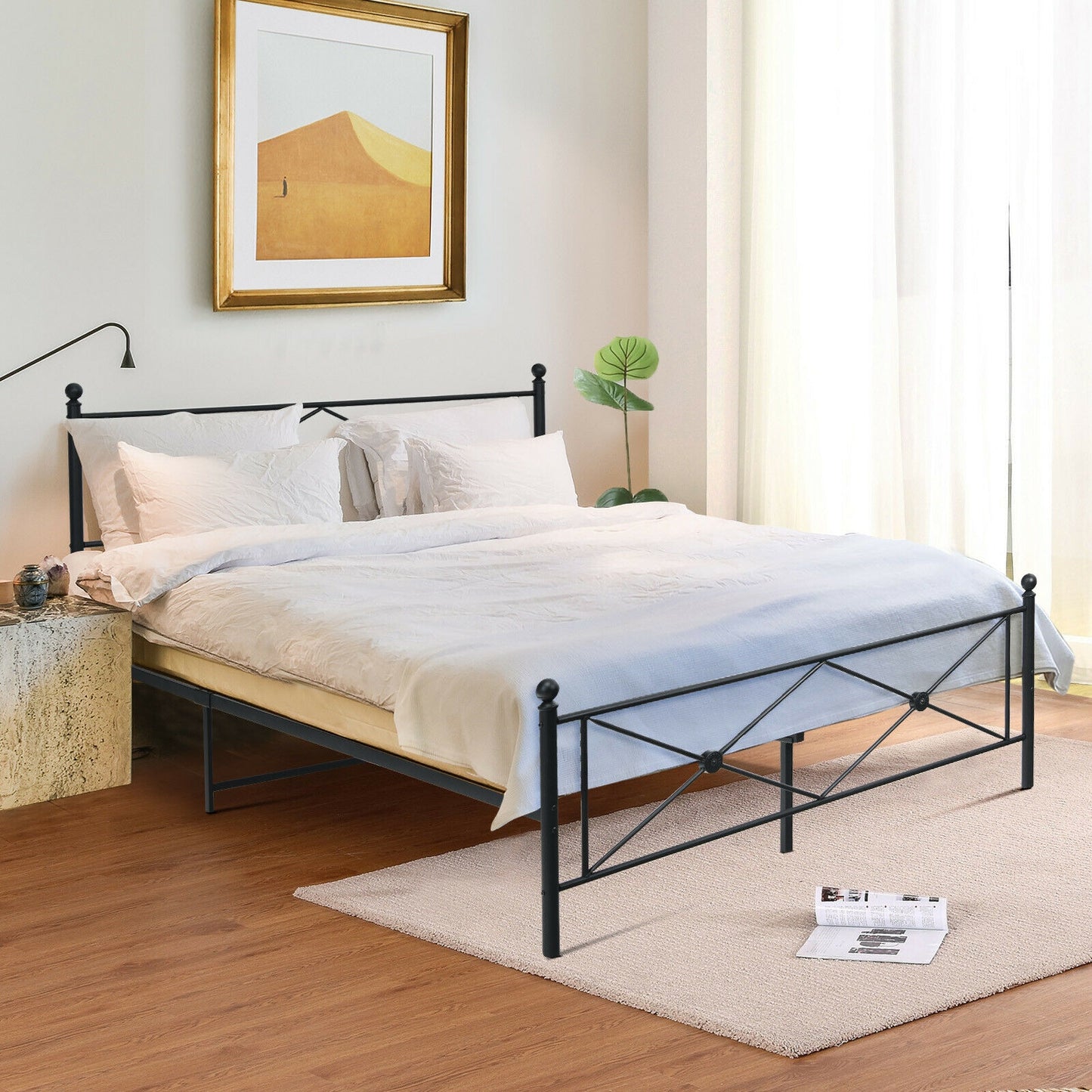Full/Queen Size Metal Bed Frame Platform with Headboard-Full Size Kids Crystal