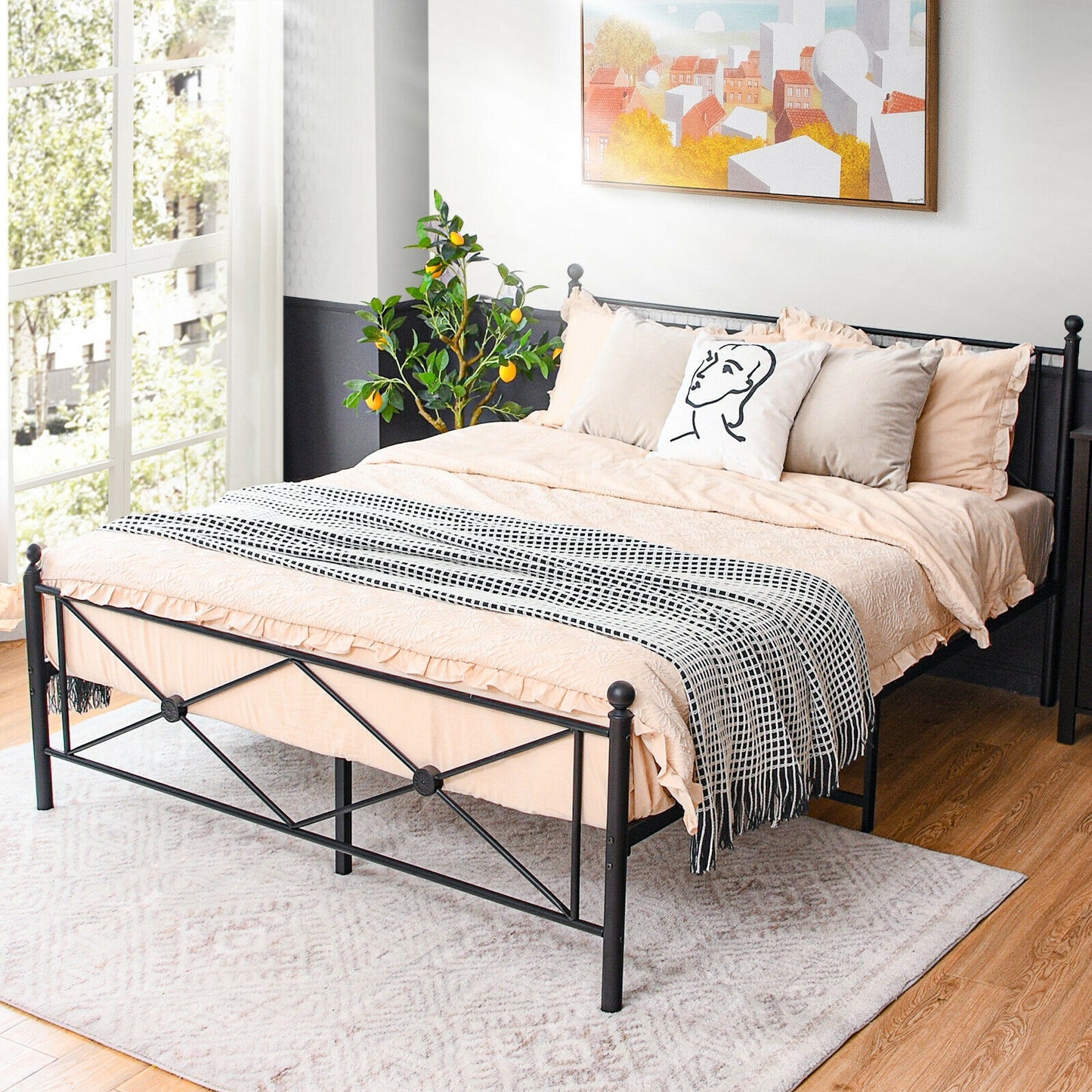 Full/Queen Size Metal Bed Frame Platform with Headboard-Full Size Kids Crystal