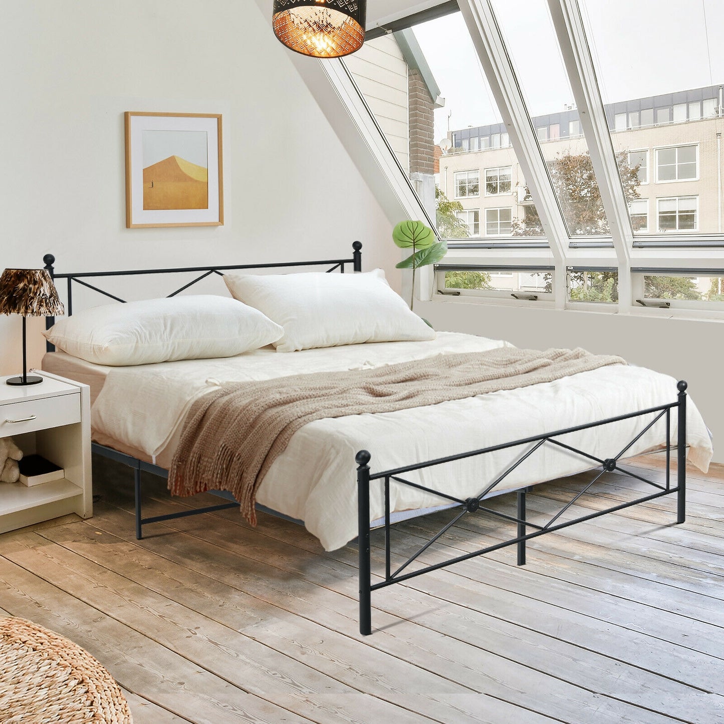 Full/Queen Size Metal Bed Frame Platform with Headboard-Queen Size Kids Crystal